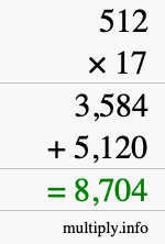How to calculate 512 times 17 using long multiplication How to calculate 512 times 17 using long multiplication