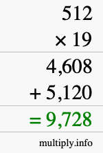 How to calculate 512 times 19 using long multiplication