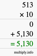 How to calculate 513 times 10 using long multiplication