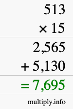 How to calculate 513 times 15 using long multiplication How to calculate 513 times 15 using long multiplication