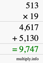 How to calculate 513 times 19 using long multiplication