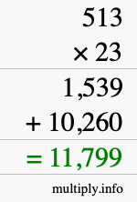 How to calculate 513 times 23 using long multiplication