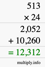 How to calculate 513 times 24 using long multiplication