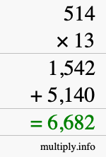 How to calculate 514 times 13 using long multiplication How to calculate 514 times 13 using long multiplication