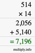 How to calculate 514 times 14 using long multiplication How to calculate 514 times 14 using long multiplication