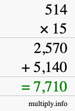 How to calculate 514 times 15 using long multiplication How to calculate 514 times 15 using long multiplication