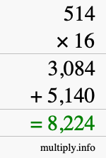 How to calculate 514 times 16 using long multiplication How to calculate 514 times 16 using long multiplication