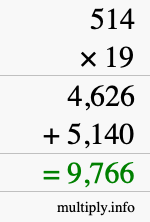 How to calculate 514 times 19 using long multiplication