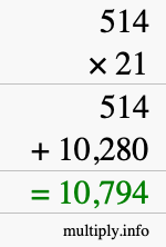 How to calculate 514 times 21 using long multiplication How to calculate 514 times 21 using long multiplication
