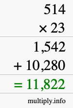 How to calculate 514 times 23 using long multiplication