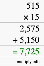 How to calculate 515 times 15 using long multiplication