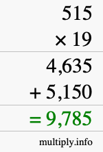 How to calculate 515 times 19 using long multiplication