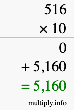 How to calculate 516 times 10 using long multiplication How to calculate 516 times 10 using long multiplication