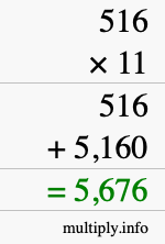 How to calculate 516 times 11 using long multiplication