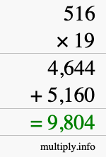 How to calculate 516 times 19 using long multiplication