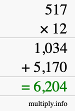 How to calculate 517 times 12 using long multiplication How to calculate 517 times 12 using long multiplication