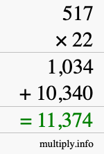 How to calculate 517 times 22 using long multiplication How to calculate 517 times 22 using long multiplication