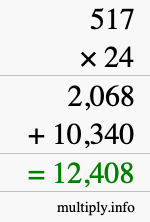 How to calculate 517 times 24 using long multiplication