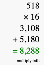 How to calculate 518 times 16 using long multiplication How to calculate 518 times 16 using long multiplication