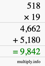 How to calculate 518 times 19 using long multiplication