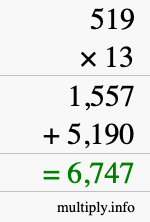 How to calculate 519 times 13 using long multiplication How to calculate 519 times 13 using long multiplication