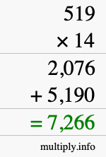 How to calculate 519 times 14 using long multiplication How to calculate 519 times 14 using long multiplication