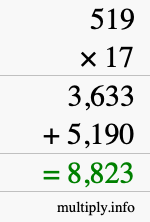How to calculate 519 times 17 using long multiplication How to calculate 519 times 17 using long multiplication