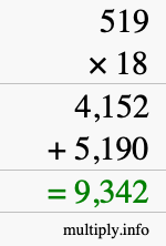 How to calculate 519 times 18 using long multiplication How to calculate 519 times 18 using long multiplication