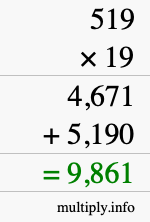 How to calculate 519 times 19 using long multiplication
