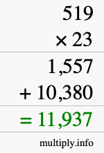 How to calculate 519 times 23 using long multiplication