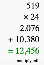 How to calculate 519 times 24 using long multiplication