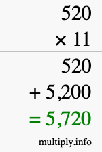 How to calculate 520 times 11 using long multiplication