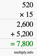 How to calculate 520 times 15 using long multiplication How to calculate 520 times 15 using long multiplication