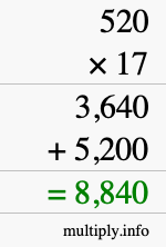 How to calculate 520 times 17 using long multiplication How to calculate 520 times 17 using long multiplication