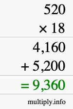 How to calculate 520 times 18 using long multiplication How to calculate 520 times 18 using long multiplication