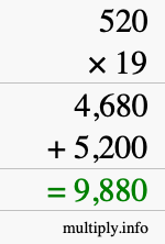 How to calculate 520 times 19 using long multiplication