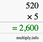 How to calculate 520 times 5 using long multiplication How to calculate 520 times 5 using long multiplication