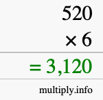How to calculate 520 times 6 using long multiplication How to calculate 520 times 6 using long multiplication