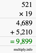 How to calculate 521 times 19 using long multiplication