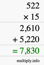 How to calculate 522 times 15 using long multiplication How to calculate 522 times 15 using long multiplication