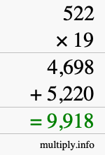 How to calculate 522 times 19 using long multiplication