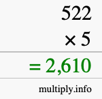 How to calculate 522 times 5 using long multiplication How to calculate 522 times 5 using long multiplication