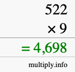 How to calculate 522 times 9 using long multiplication