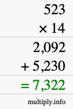 How to calculate 523 times 14 using long multiplication How to calculate 523 times 14 using long multiplication