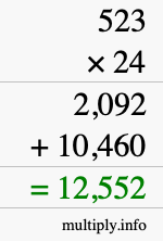 How to calculate 523 times 24 using long multiplication