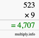 How to calculate 523 times 9 using long multiplication How to calculate 523 times 9 using long multiplication
