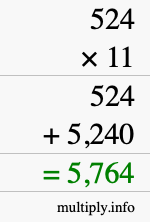 How to calculate 524 times 11 using long multiplication