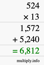 How to calculate 524 times 13 using long multiplication How to calculate 524 times 13 using long multiplication
