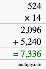 How to calculate 524 times 14 using long multiplication How to calculate 524 times 14 using long multiplication