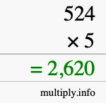 How to calculate 524 times 5 using long multiplication How to calculate 524 times 5 using long multiplication